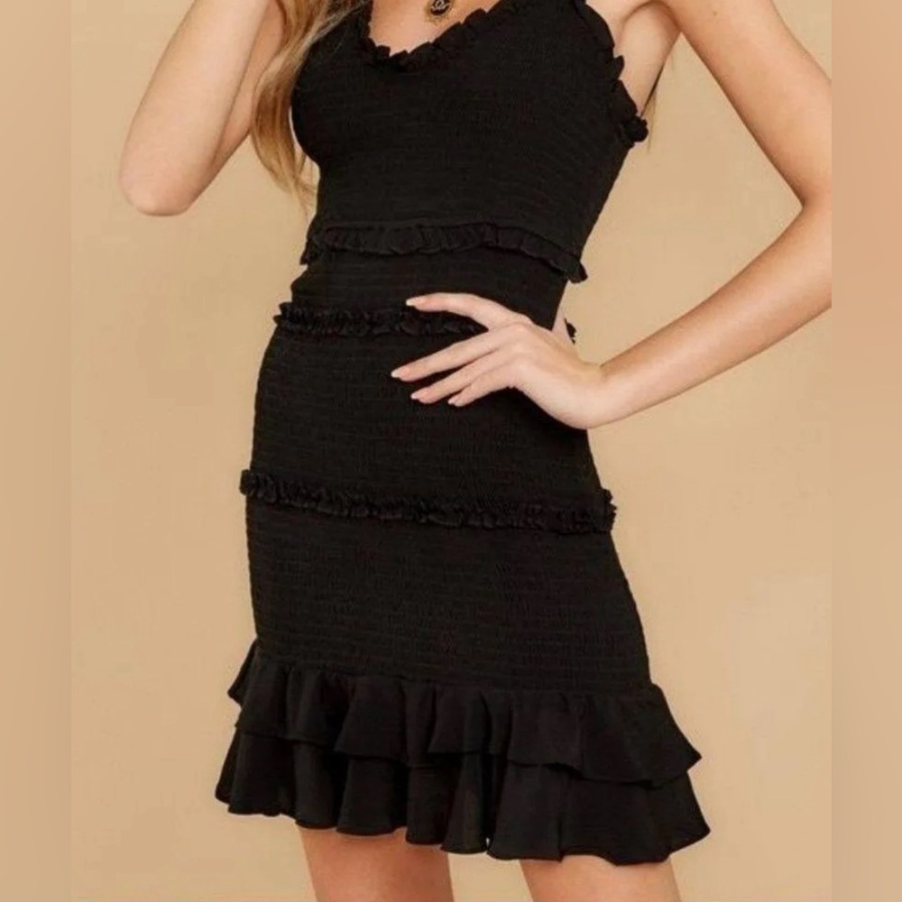 Black mini dress with ruffles size M